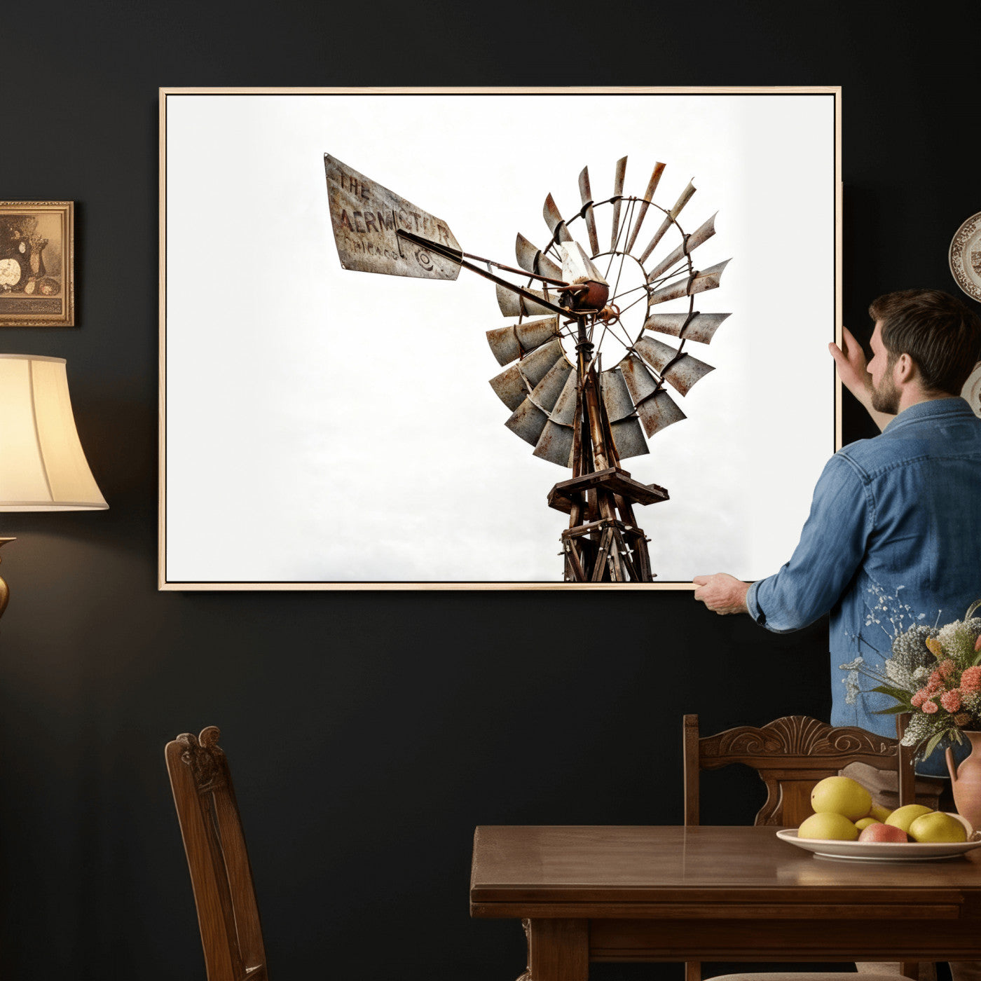 99806928-MGV-CV-36X24 - Rustic Farmhouse Windmill Canvas Wall Art Vintage Western Farmhouse Print