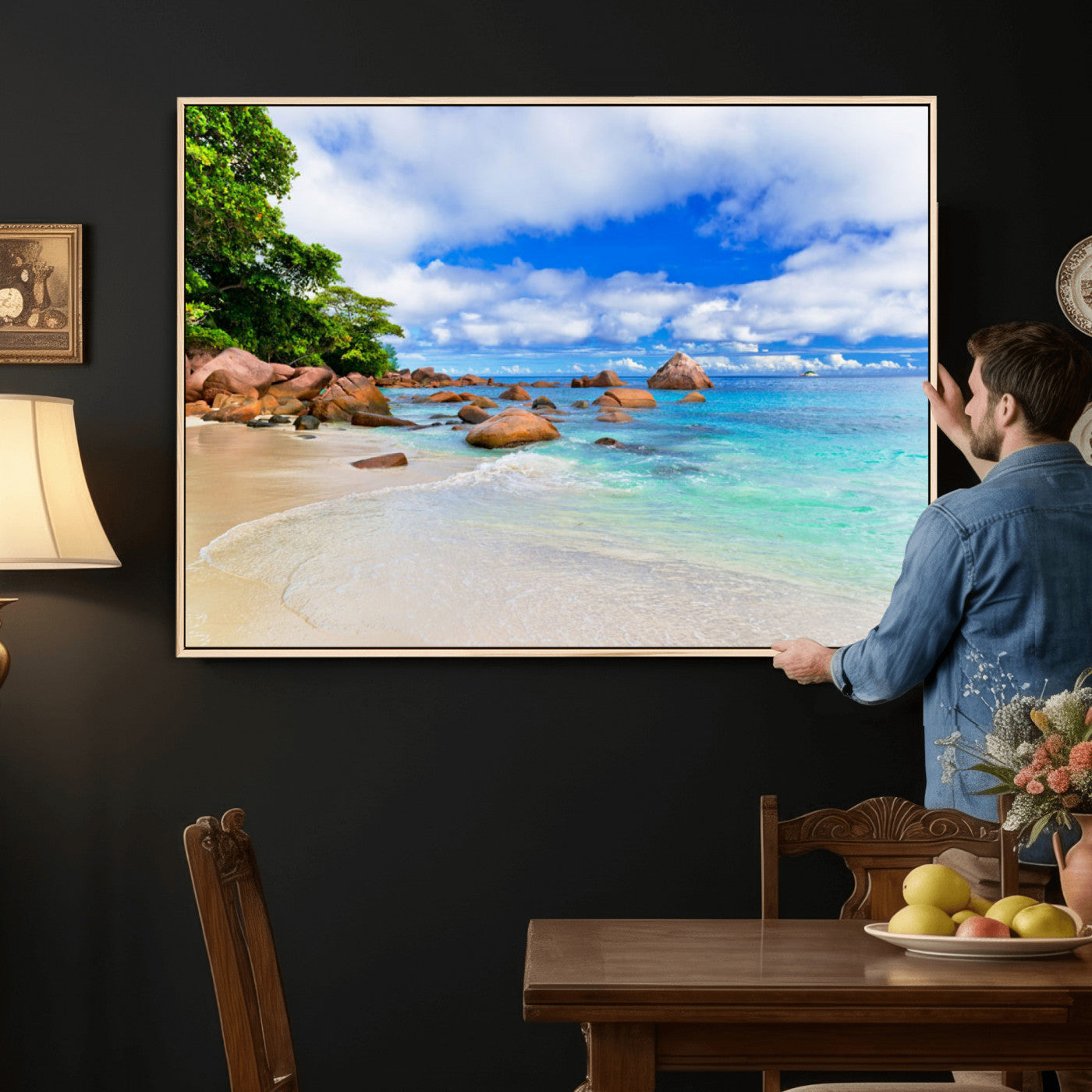 81980382-MGV-CV-36X24 - Seychelles Beach Canvas Wall Art - Anse Intendance Turquoise Ocean Print