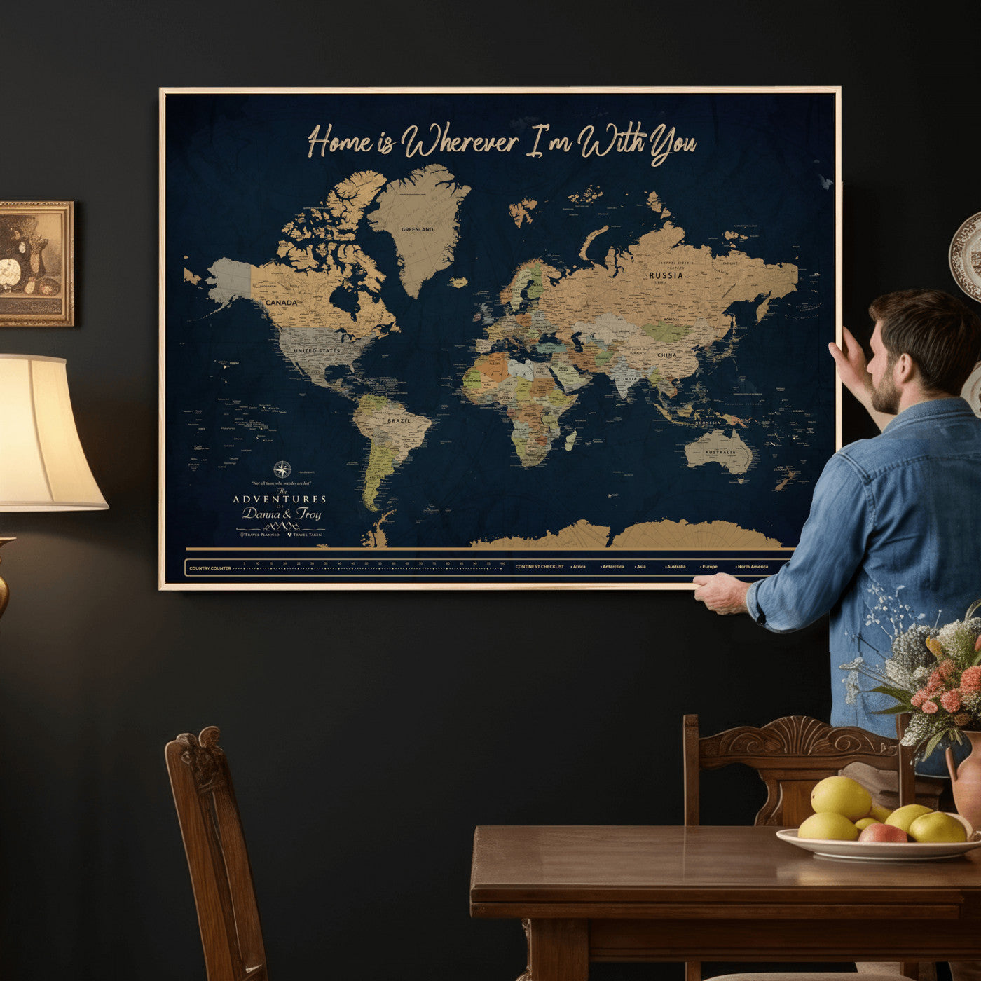 14276407-MGV-CV-36X24 - Custom Push Pin World Map Canvas Print – Personalized Travel Map Wall Art
