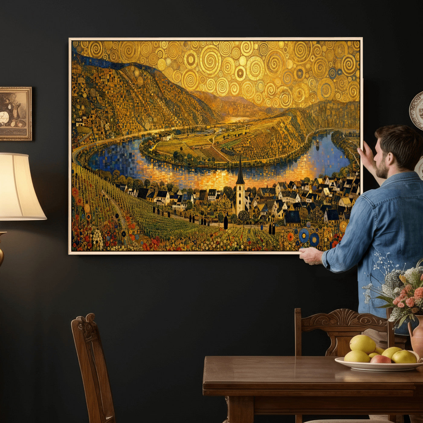 33713008-MGV-CV-36X24 - Gustav Klimt Style Mosel City Wall Art Canvas Print