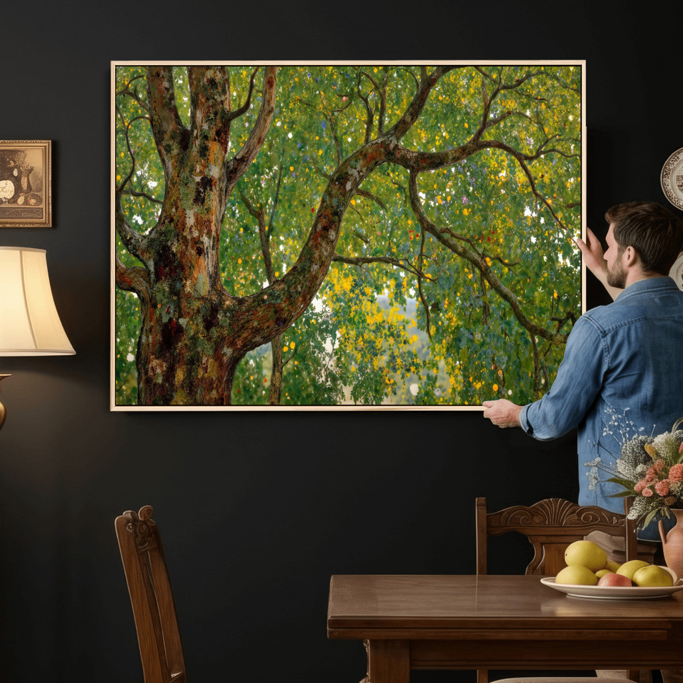 23663535-MGV-CV-36X24 - Vintage Summer Forest Green Tree Wall Art Canvas Print, Lush Leaves Impressionist Painting Print