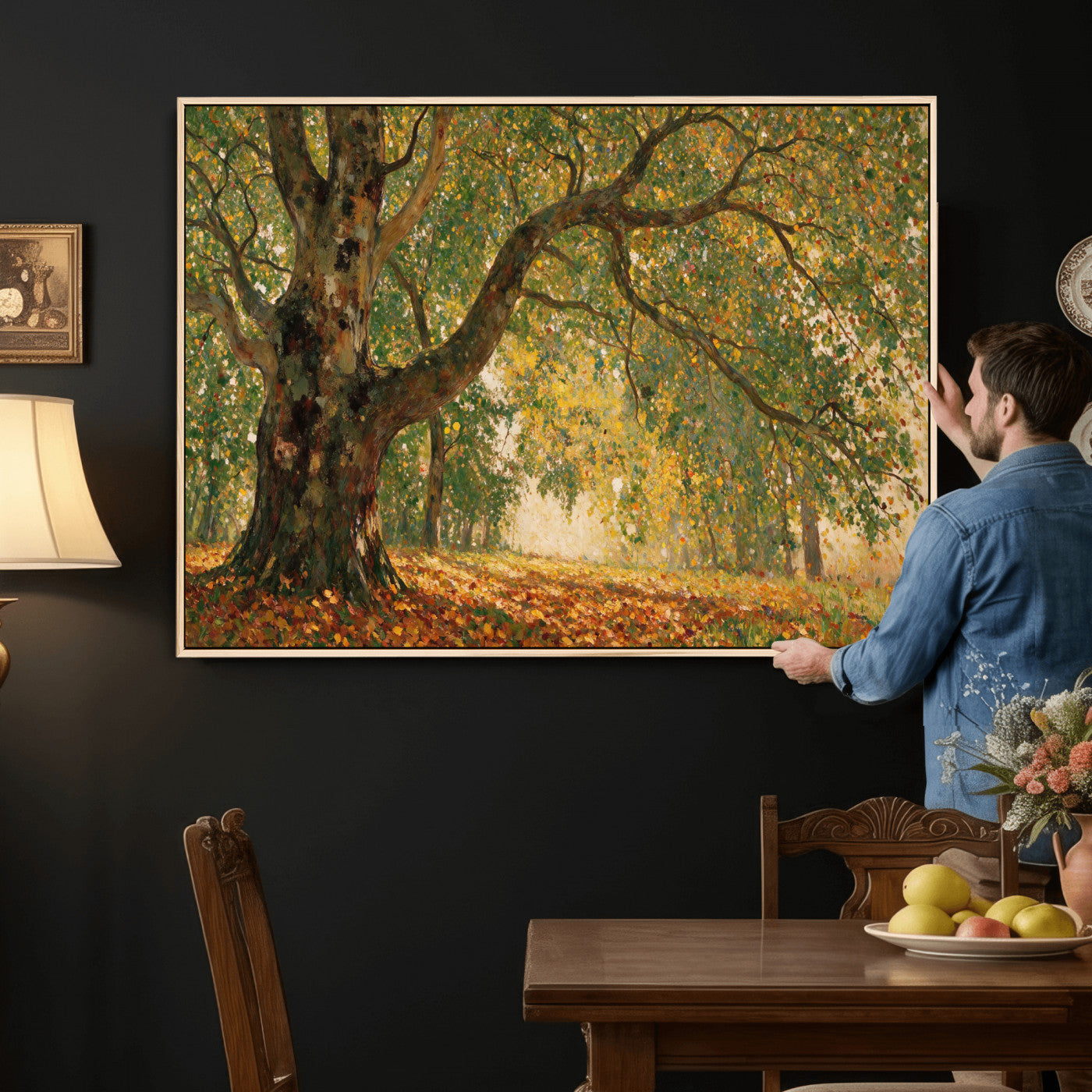 52555601-MGV-CV-36X24 - Claude Monet Style The Bodmer Oak Fontainebleau Forest Wall Art Canvas Print, Autumn Landscape Painting Print