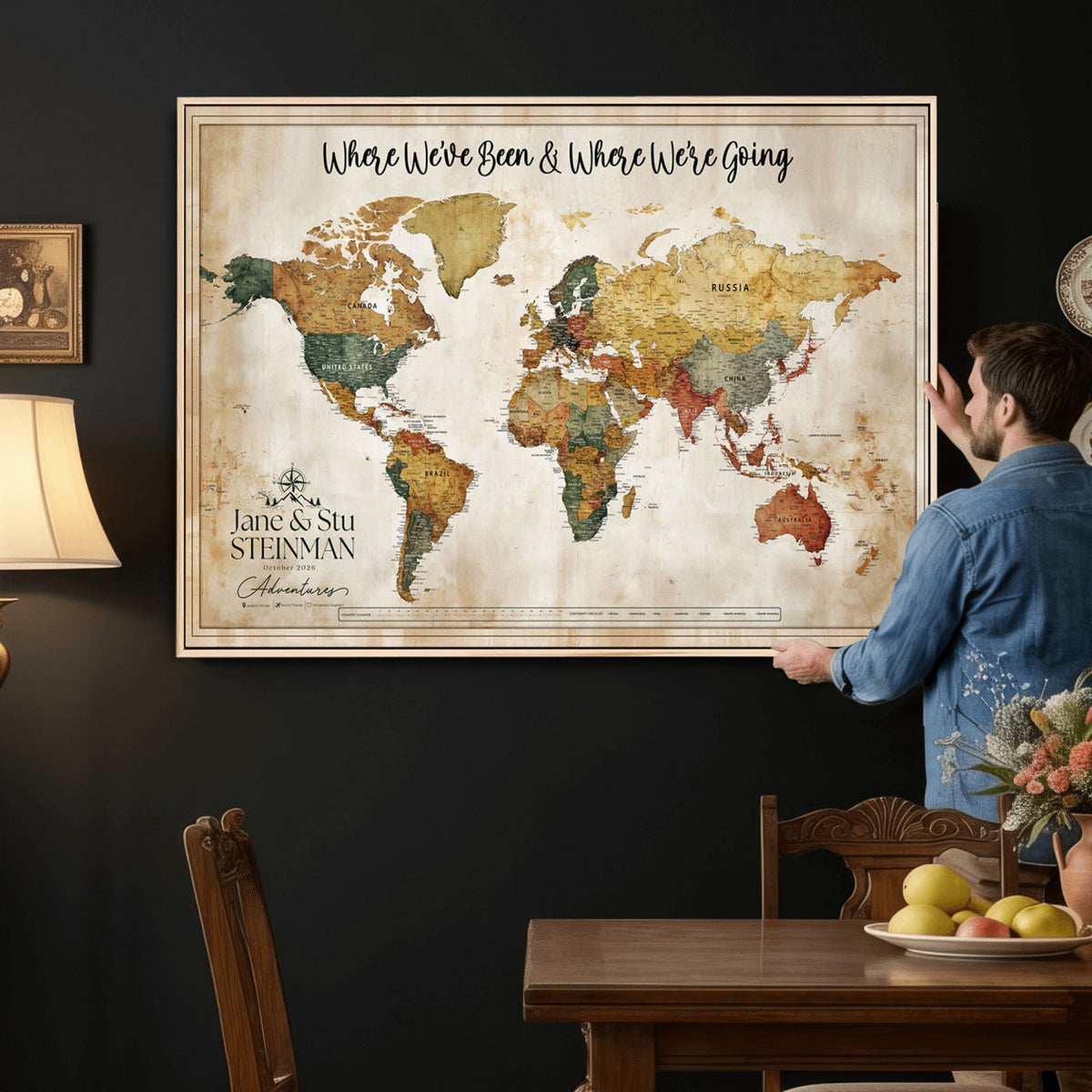 19542567-MGV-CV-36X24 - Custom Push Pin World Map Canvas | Personalized Travel Tracker - NEWMAP-167