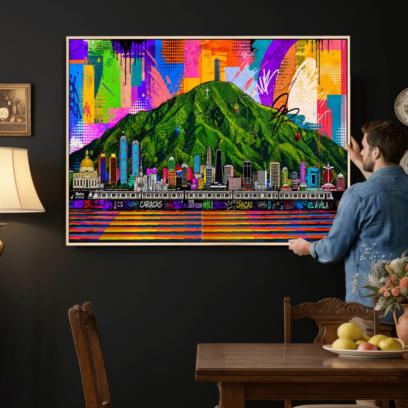 86696255-MGV-CV-36X24 - Mount Ávila, Caracas, Venezuela Wall Art Print by Artist Yorlette - Graffiti Caracas Skyline Canvas Art, Colorful Street Artwork - Venezuela El Avila Poster Print