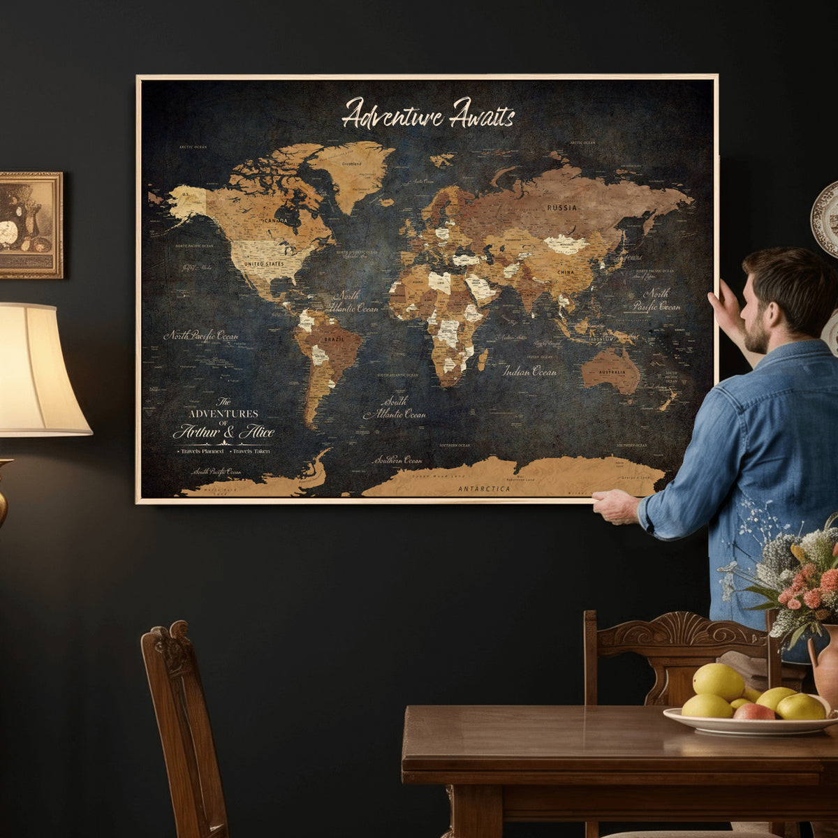 195425676576-MGV-CV-36X24 - Custom Push Pin World Map Canvas PRINT | Personalized Travel Tracker | Wedding Anniversary Gift
