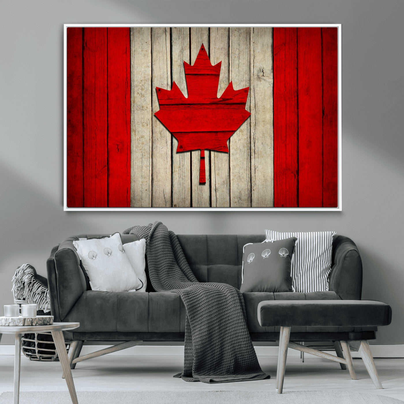 22674-MGV-CV-36X24-Rustic Canada Flag Wall Art – Framed Canadian Flag Canvas Print, Vintage Wood Texture Home or Office Decor