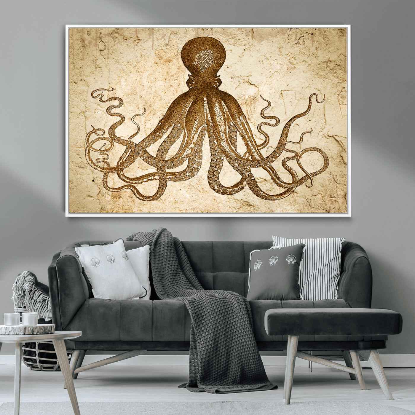 96154-MGV-CV-36X24-Sepia Octopus Wall Art Abstract Animal Canvas Print