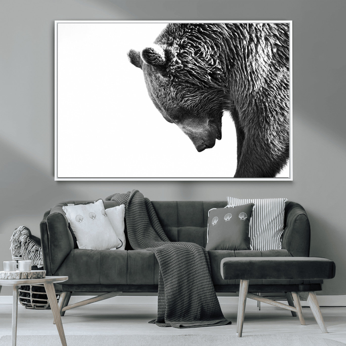 -Black and White Grizzly 399 Bear Canvas Print Wall Art | Large Wildlife Canvas Print for Living