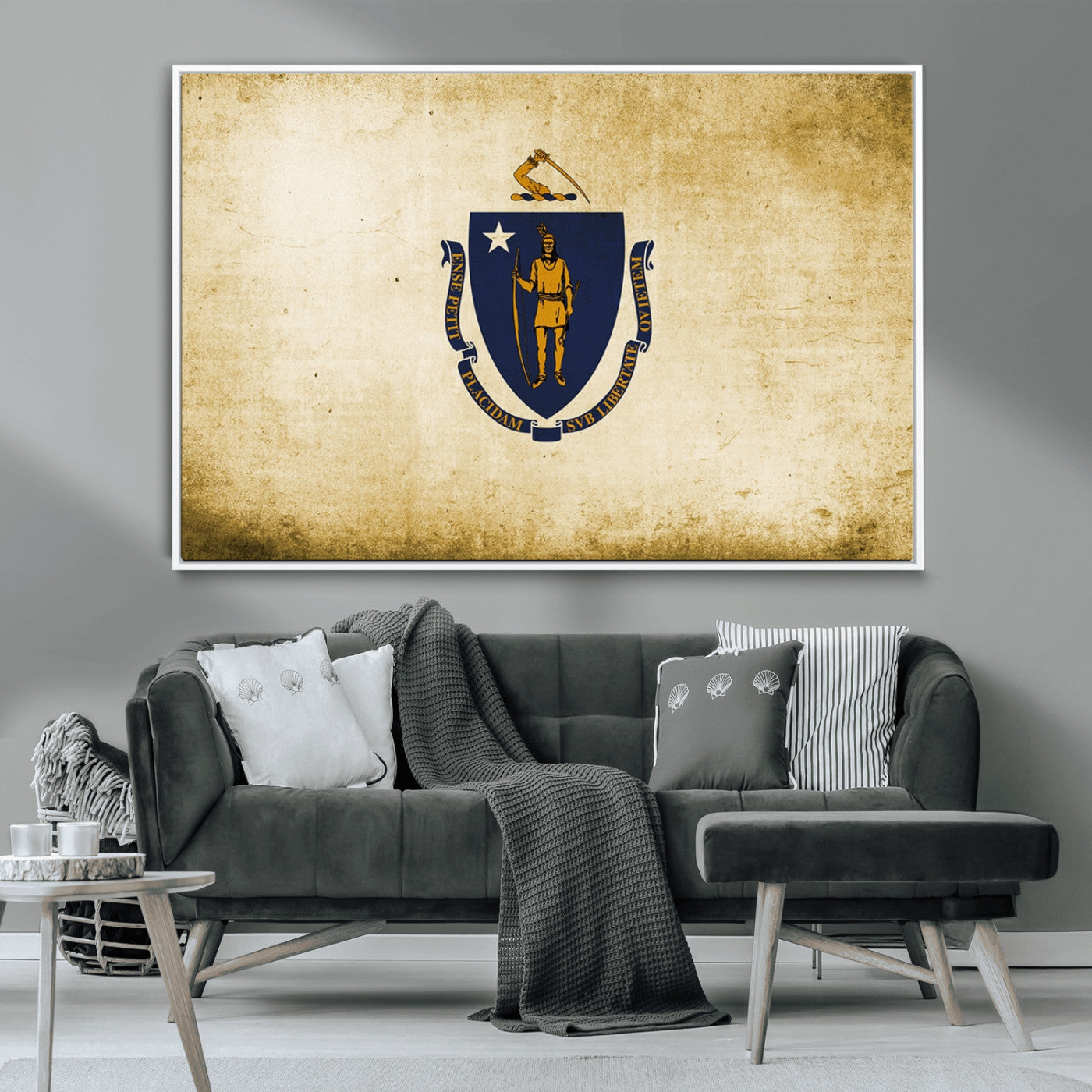 -Massachusetts Flag Wall Art Canvas Print