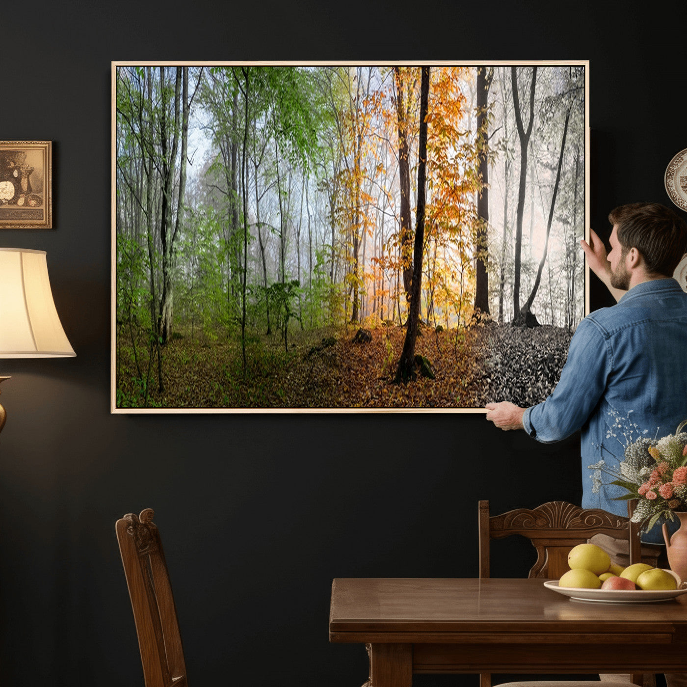 95317-MGV-CV-36X24 - Four Seasons Wall Art Forest Canvas Print – Triptych Seasonal Nature Print – Landscape Decor for Living Room