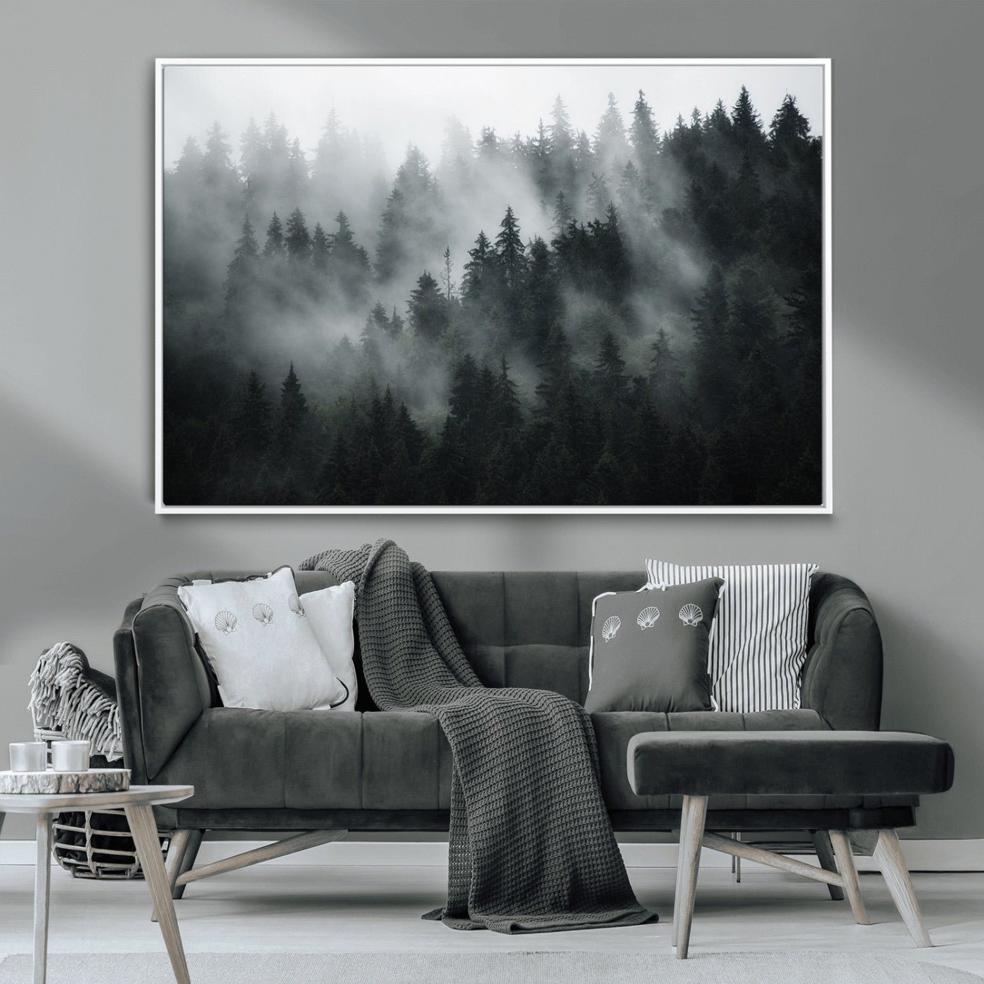 52359-MGV-CV-36X24-Foggy Forest Wall Art Canvas Print | 3 Panel Large Misty Landscape for Dining Room, Office, or