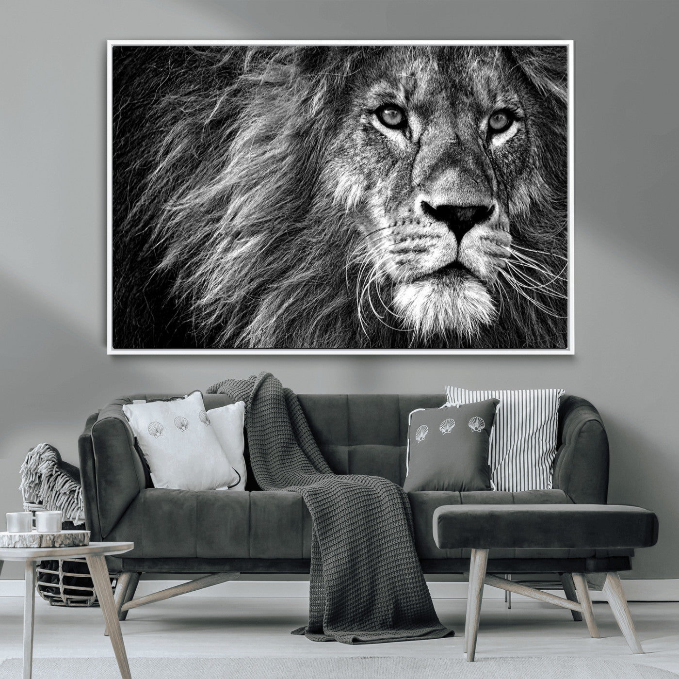 58363-MGV-CV-36X24-Black and White Lion Canvas Wall Art Print – Wildlife Portrait Artwork for Home, Office, Living Room, Guest Room