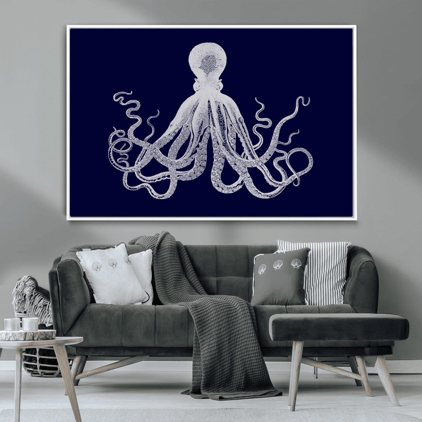 -Blue Octopus Wall Art Canvas Print