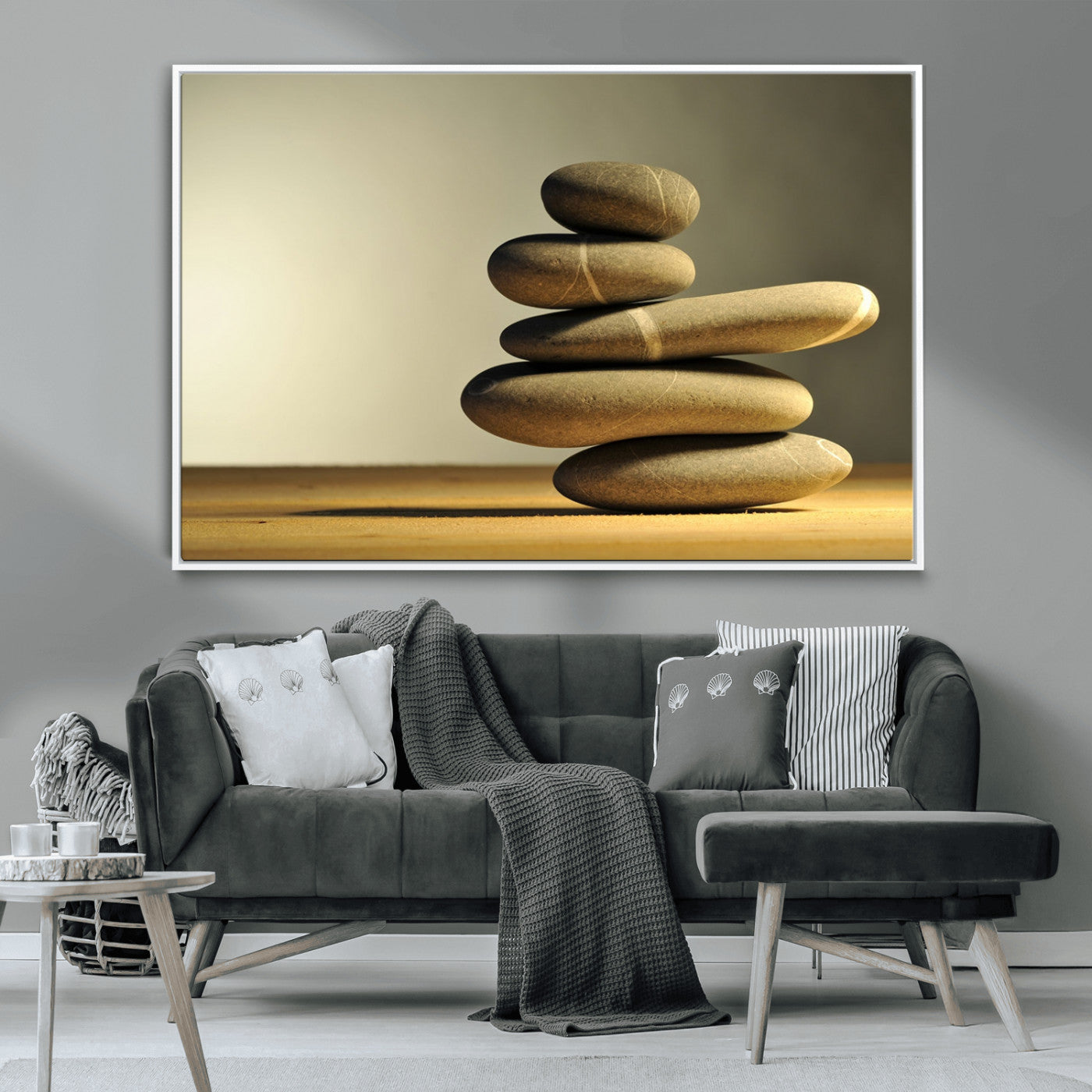 -Fluvial Zen Stones Canvas Wall Art Print