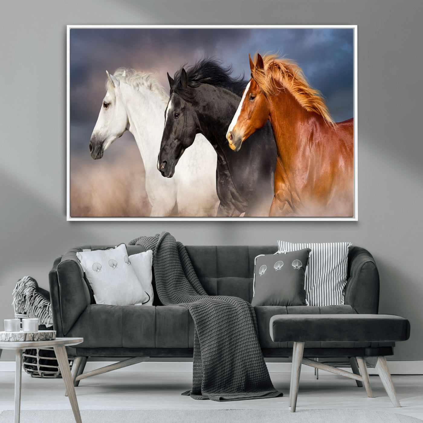 -Animal Wall Art Three Horses Farmhouse Art Canvas, Framed Three Horses Canvas Print