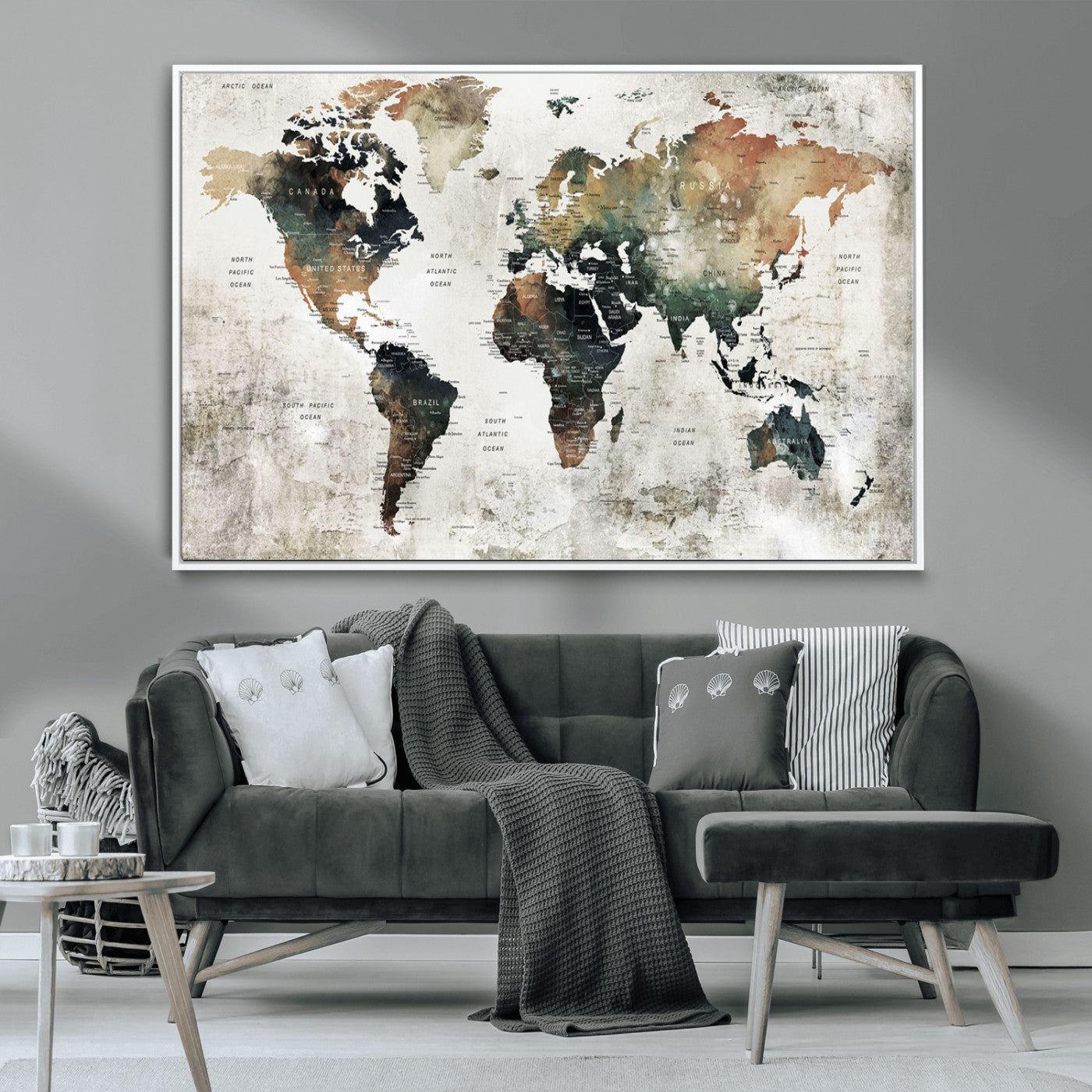 19444-MGV-CV-36X24-Push Pin World Map Canvas Print – Travel Tracker Wall Art for Couples, Perfect Anniversary Gift for Home or Office Decor