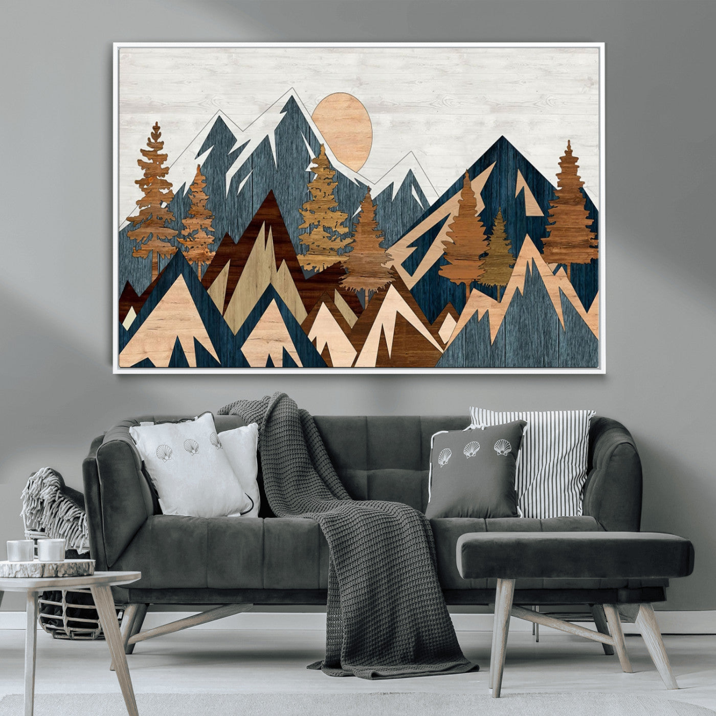 91467-MGV-CV-36X24-Abstract Wood Panel Effect Mountain Range Top Wall Art Canvas Print