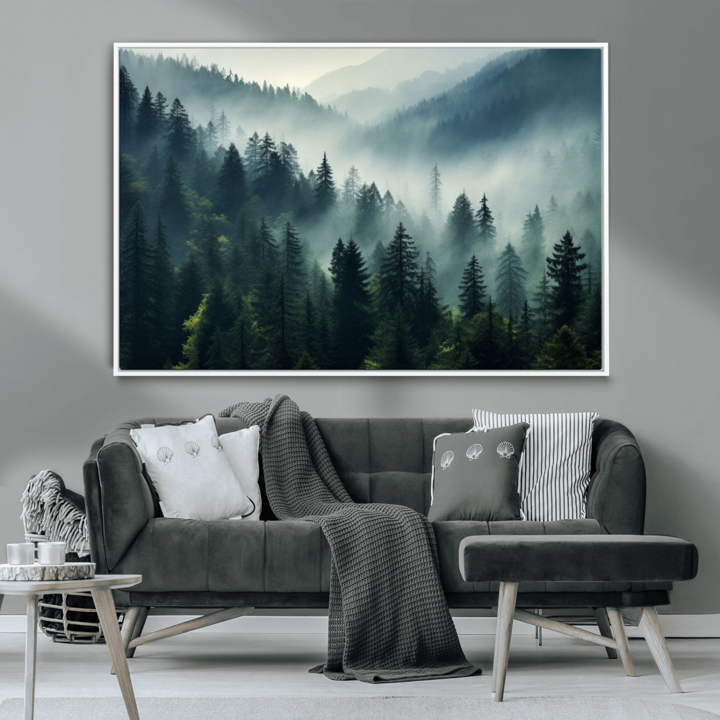 -Captivating Misty Forest Wall Art Premium Canvas Print a Foggy and Serene Atmosphere Art