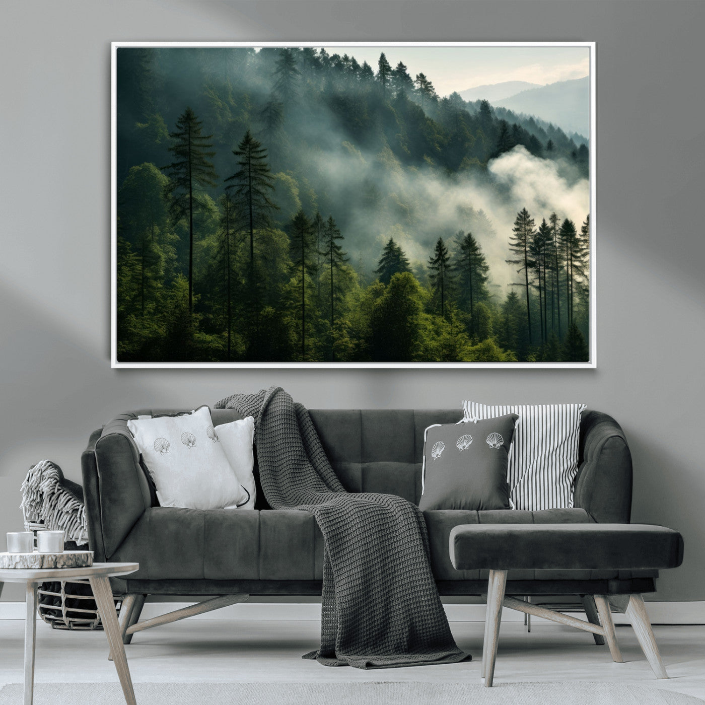 -Misty Forest Wall Art Premium Canvas Print a Foggy and Serene Atmosphere