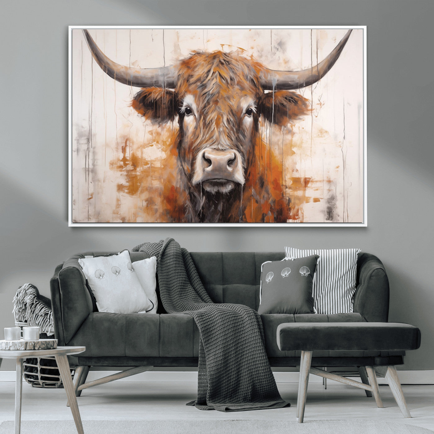 48622-MGV-CV-36X24-Vintage Scottish Highland Cow Cattle Art, Scottish Highland Cow Wall Art Print, Farmhouse Wall Art
