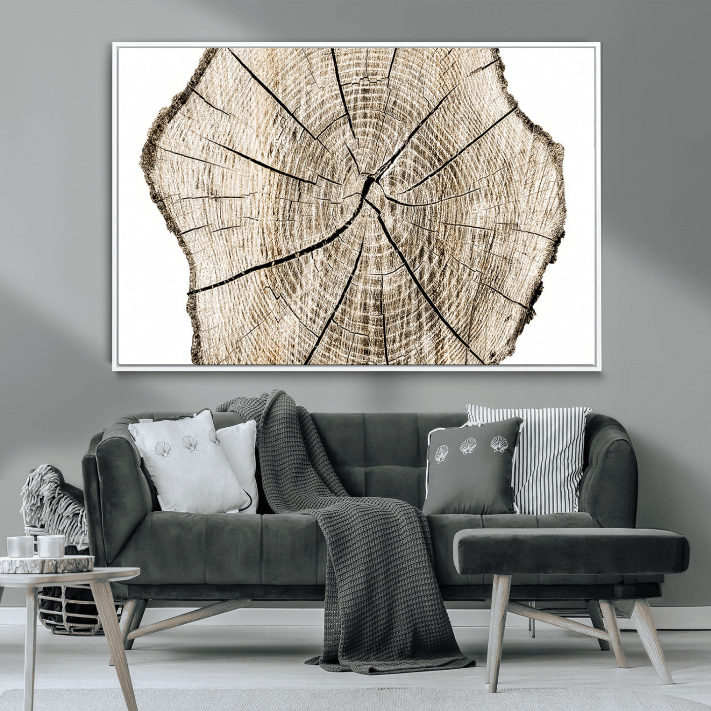 12450-MGV-CV-36X24-Abstract Wood Tree Ring Wall Art - Ready to Hang Minimalist Wooden Design for Rustic & Contemporary