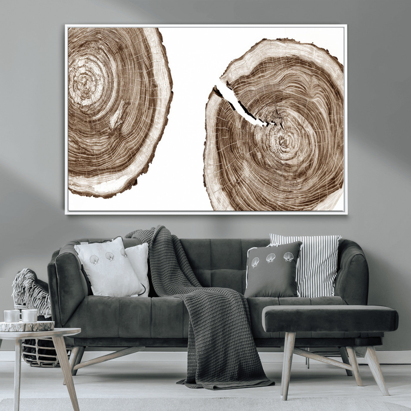 43743-MGV-CV-36X24-Wood Tree Ring Wall Art Canvas Prints, Tree Rings – Minimalist Black and White Wood Art | Triptych