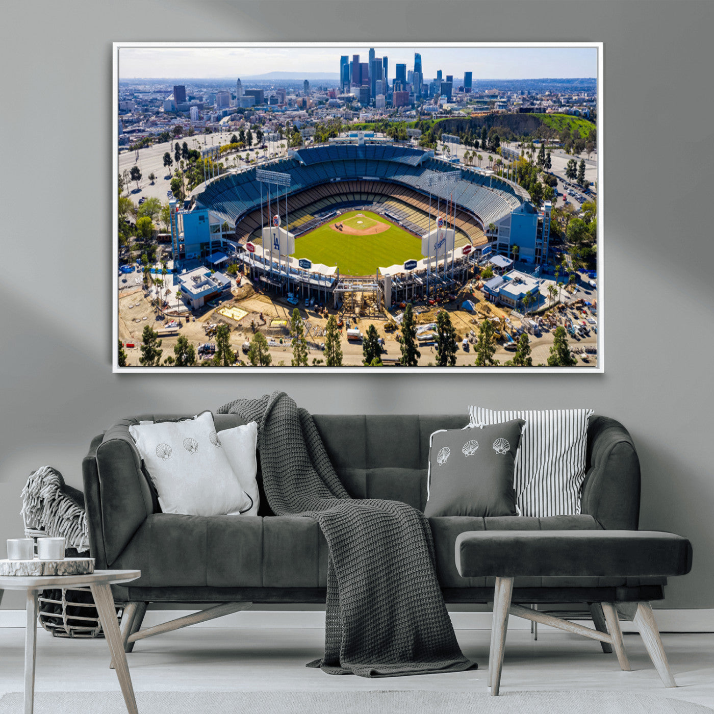 58596-MGV-CV-36X24-Los Angeles Dodgers Dodger Stadium Wall Art Canvas Print - MLB Baseball Stadium, Framed Los Angeles
