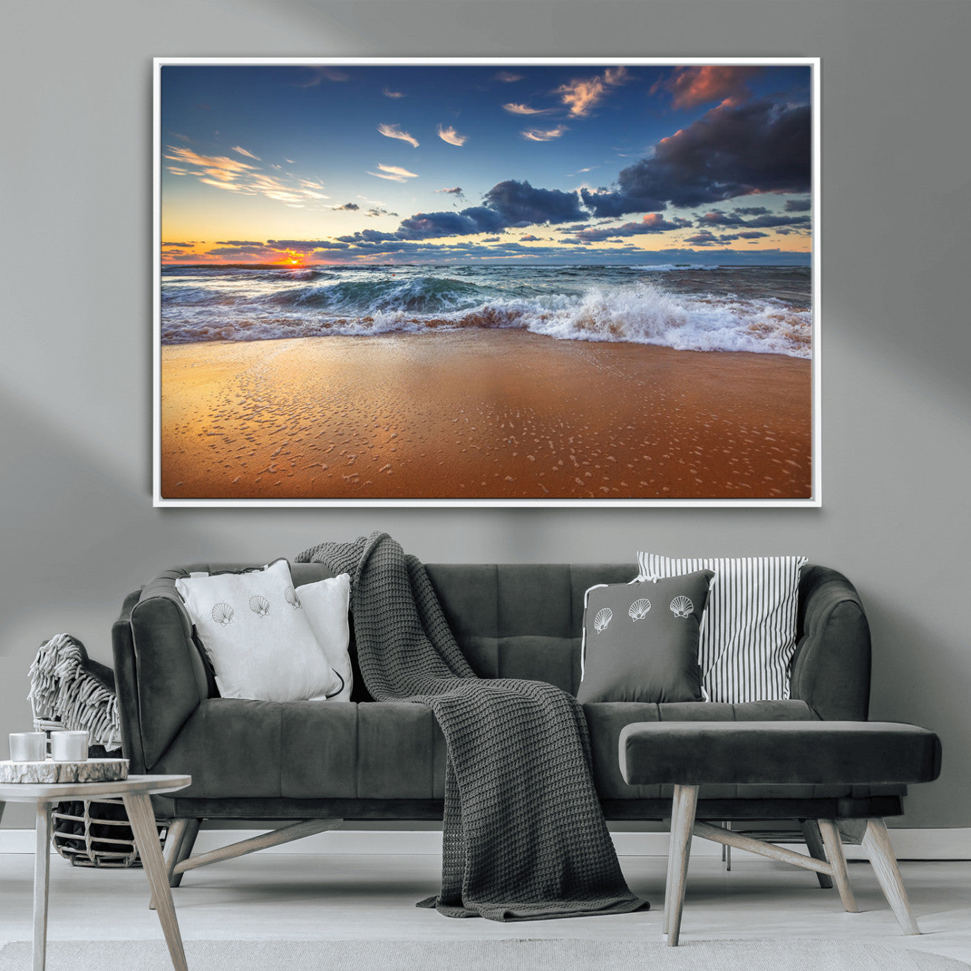 85899-MGV-CV-36X24-Beach Canvas Wall Art - Coastal Seascape Print for Living Room or Bedroom, Ocean Waves on Sand,