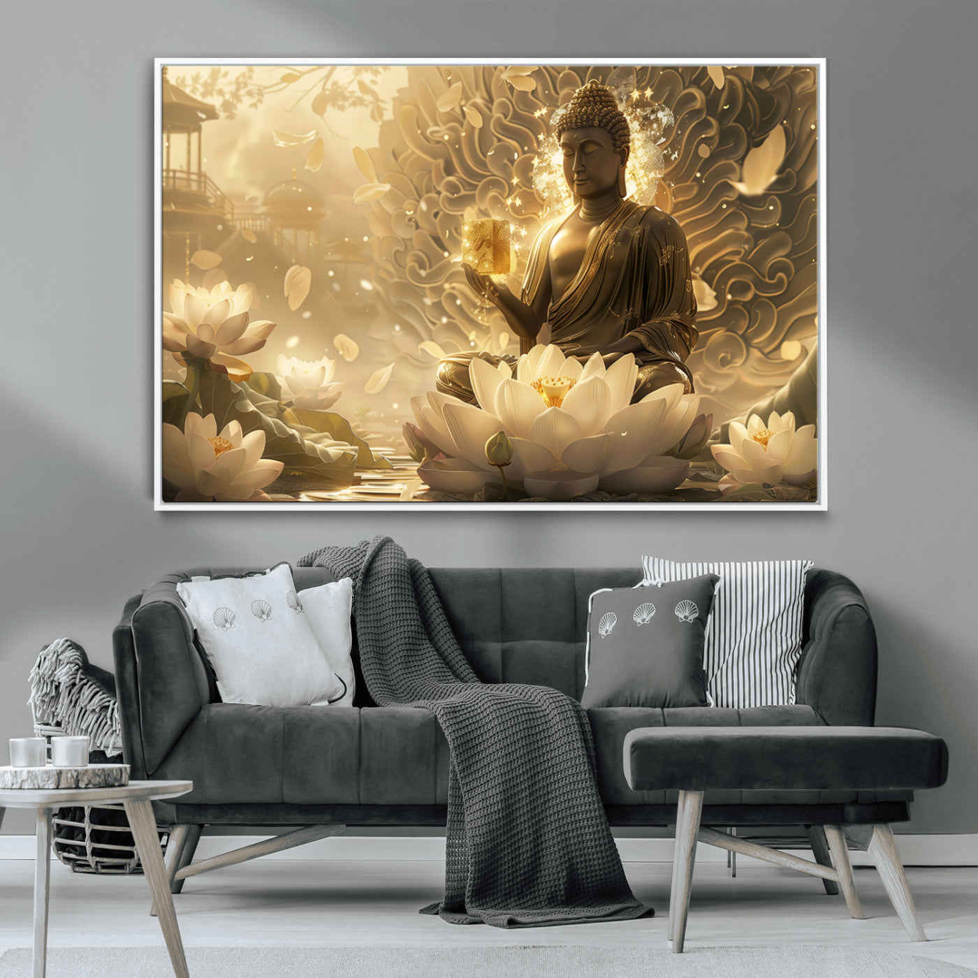 -Golden Buddha Wall Art | Yoga Room Decor and Meditation Room Wall Art | Framed and Ready to Hang