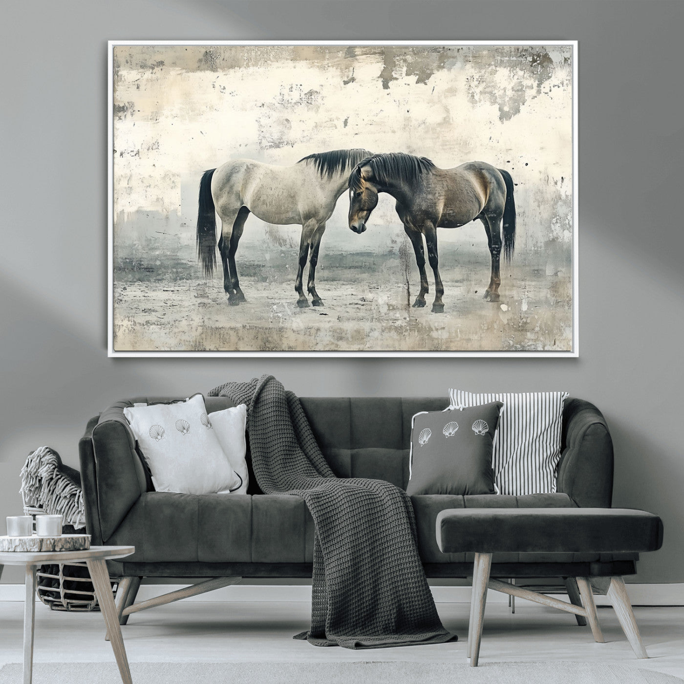 -Chines Style Majestic Horses Wall Art | Ready to Hang and Framed Triptych Print | Western Farmhouse