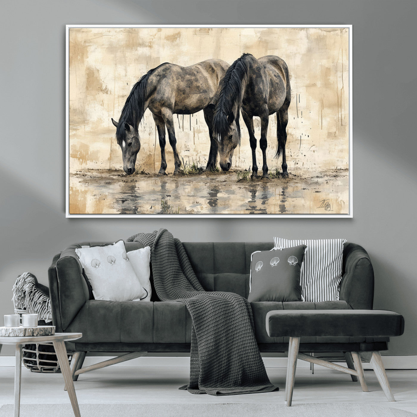 -Chinese Style Abstract Black Horses Wall Art Canvas Print - Abstract Horse Wall Art Canvas Print