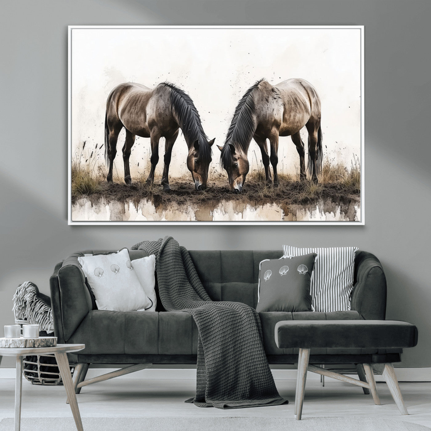 -Chines Ink Style Horses Wall Art Canvas Print