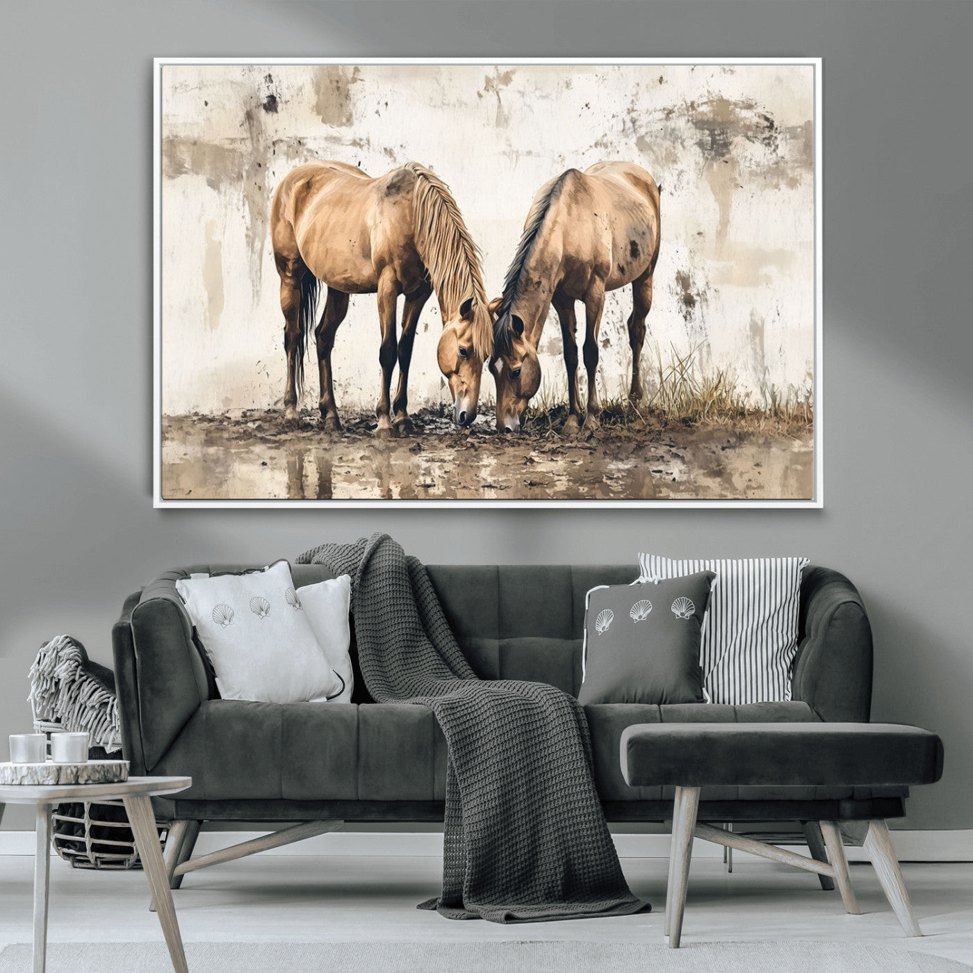 -Vintage Horses Wall Art | Ready to Hang and Framed Triptych | Western Farmhouse Wall Decor for