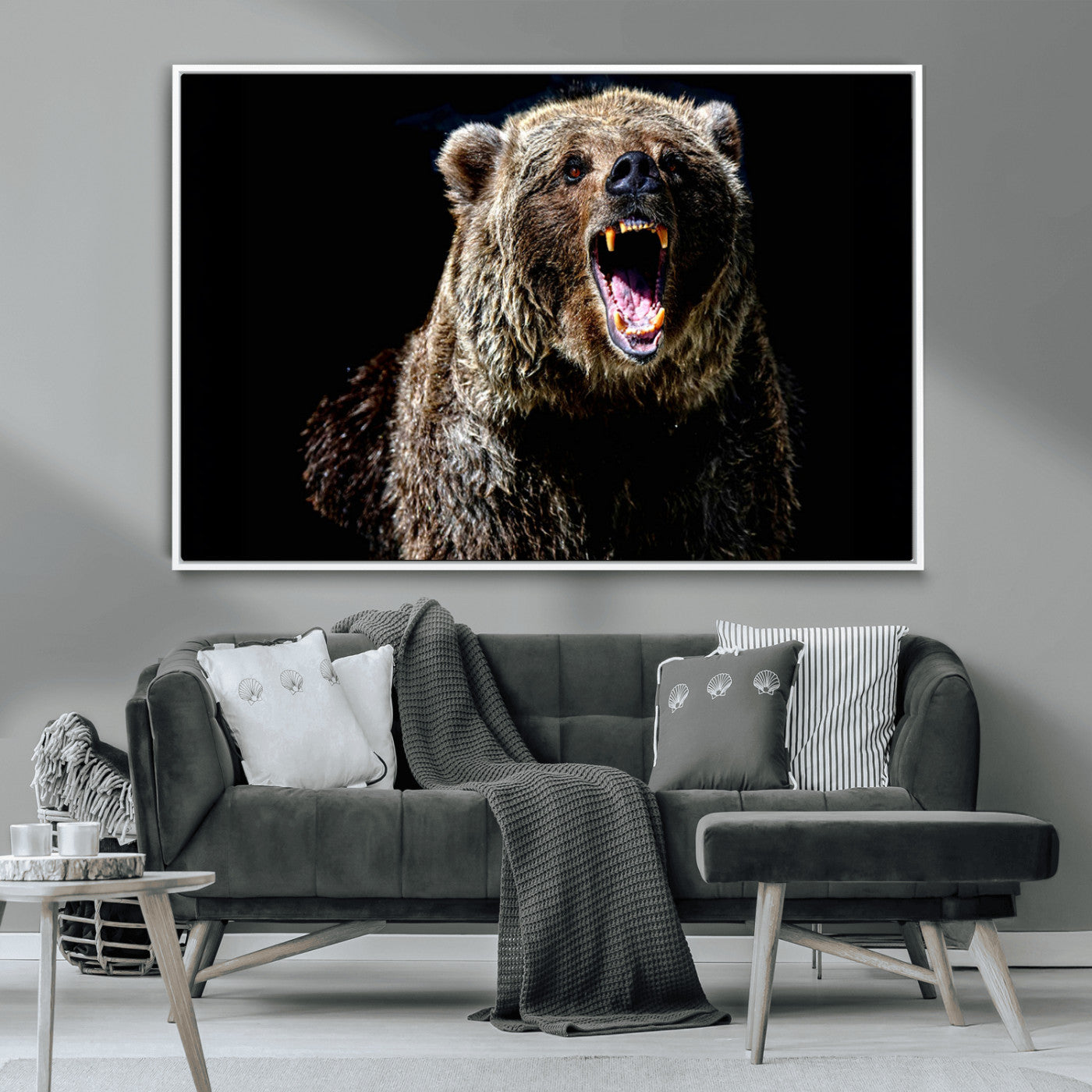 17625-MGV-CV-36X24-Grizzly Bear Canvas Print | Wildlife Wall Art for Cabin Decor | Ready to Hang Framed