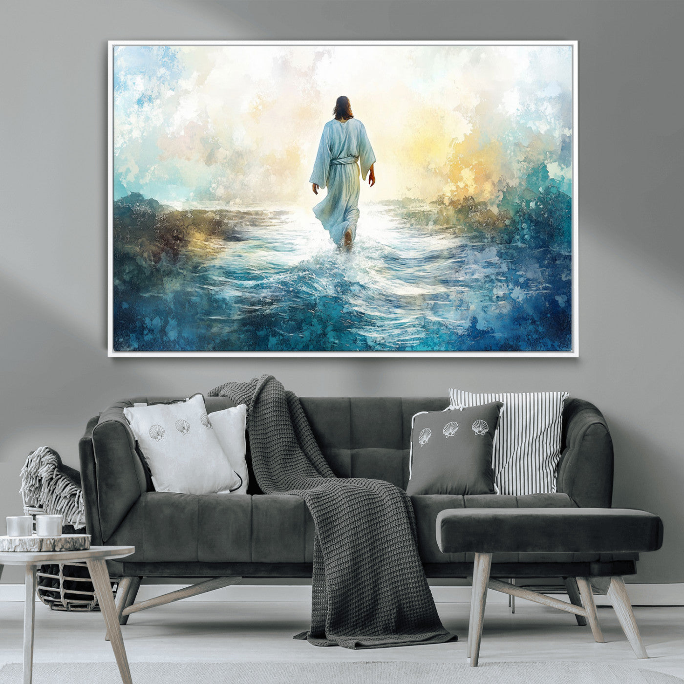 -Watercolor Jesus Walking on Water Canvas Print, Christian Wall Art, Jesus Christ Walking