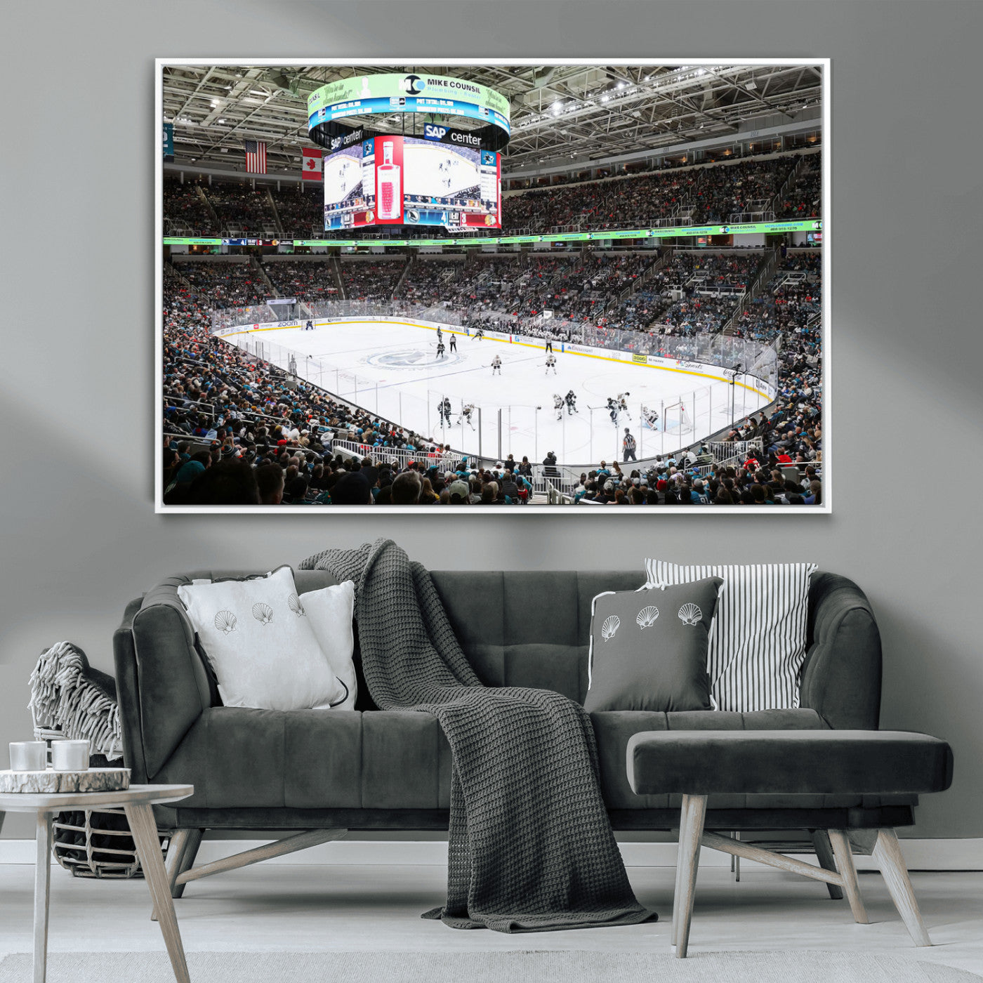-Sharks Arena Blackhawks Sharks Ice Hockey Stadium Wall Art Canvas Print, Framed Blackhawks Sharks