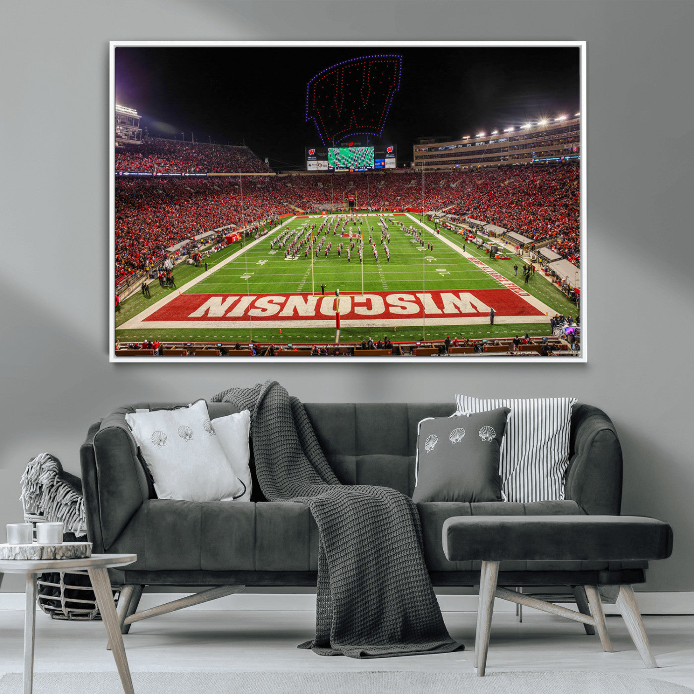 34125-MGV-CV-36X24-Wisconsin Badgers Football Team Print Canvas- Madison Camp Randall Stadium Wall Art Canvas Print