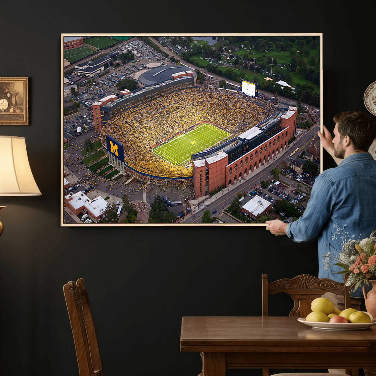 95248-PAN-FL-20X10 - University of Michigan Wolverines Football Team Print - Ann Arbor Michigan Stadium Wall Art Canvas