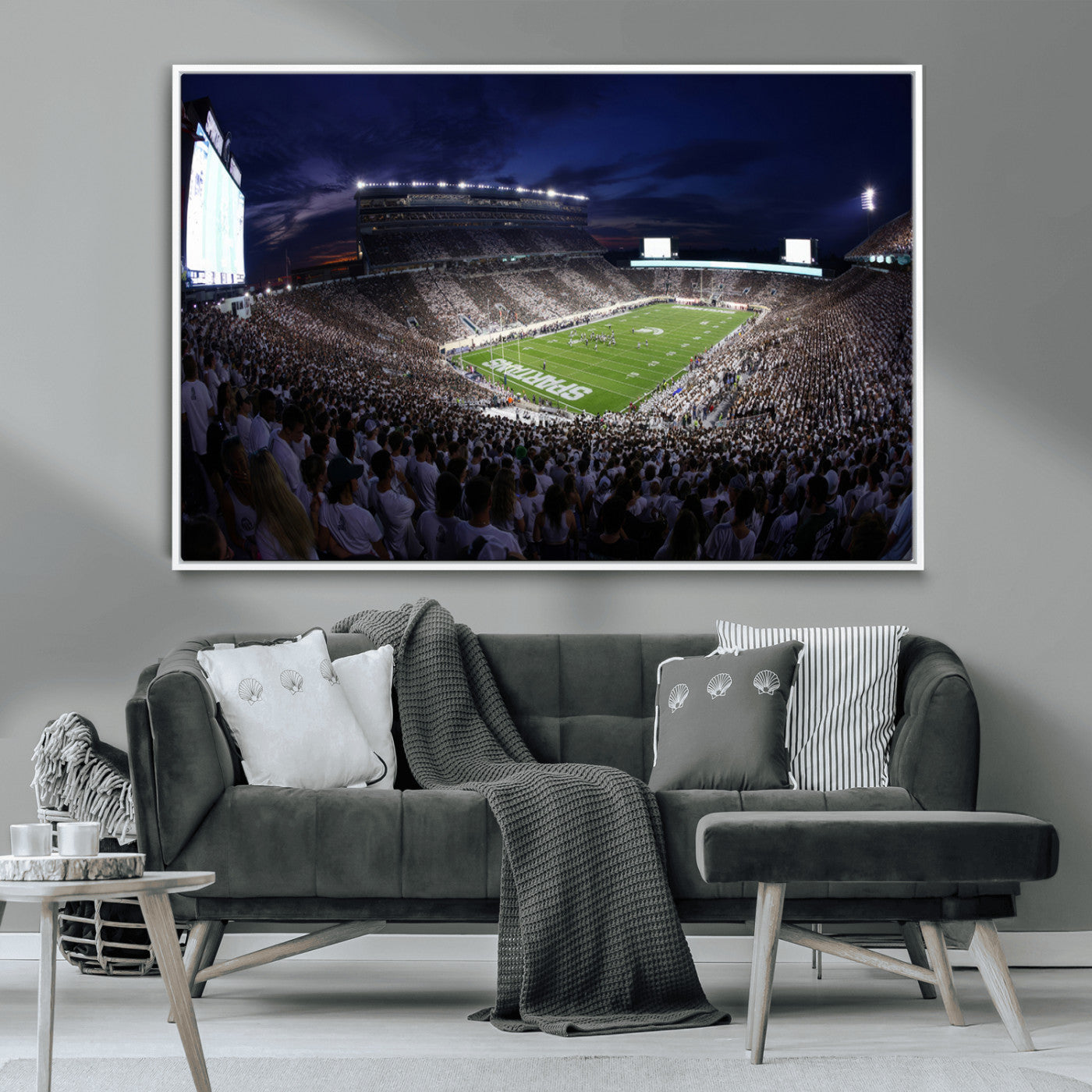 75193-MGV-CV-36X24-Michigan State Spartans Canvas, Framed Football Team Print - East Lansing Spartan Stadium Wall Art