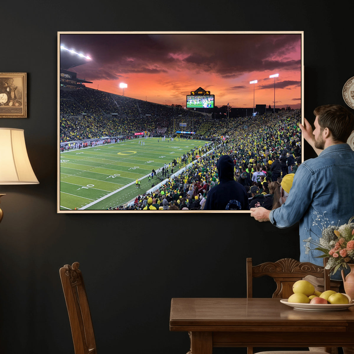 75065-PAN-FL-20X10 - Eugene Autzen Stadium Canvas Wall Art Print – Sunset Over Iconic Football Field Wall Decor for Home