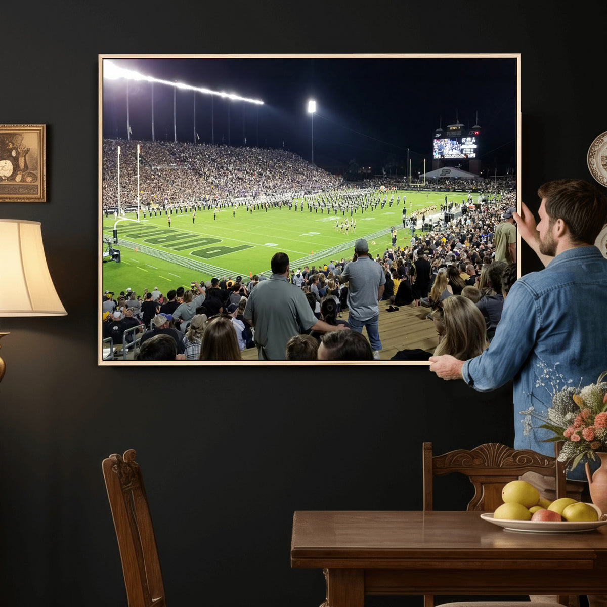 56796-PAN-FL-20X10 - Purdue University Boilermakers Football Team Print - West Lafayette Ross-Ade Stadium Wall Art Canvas