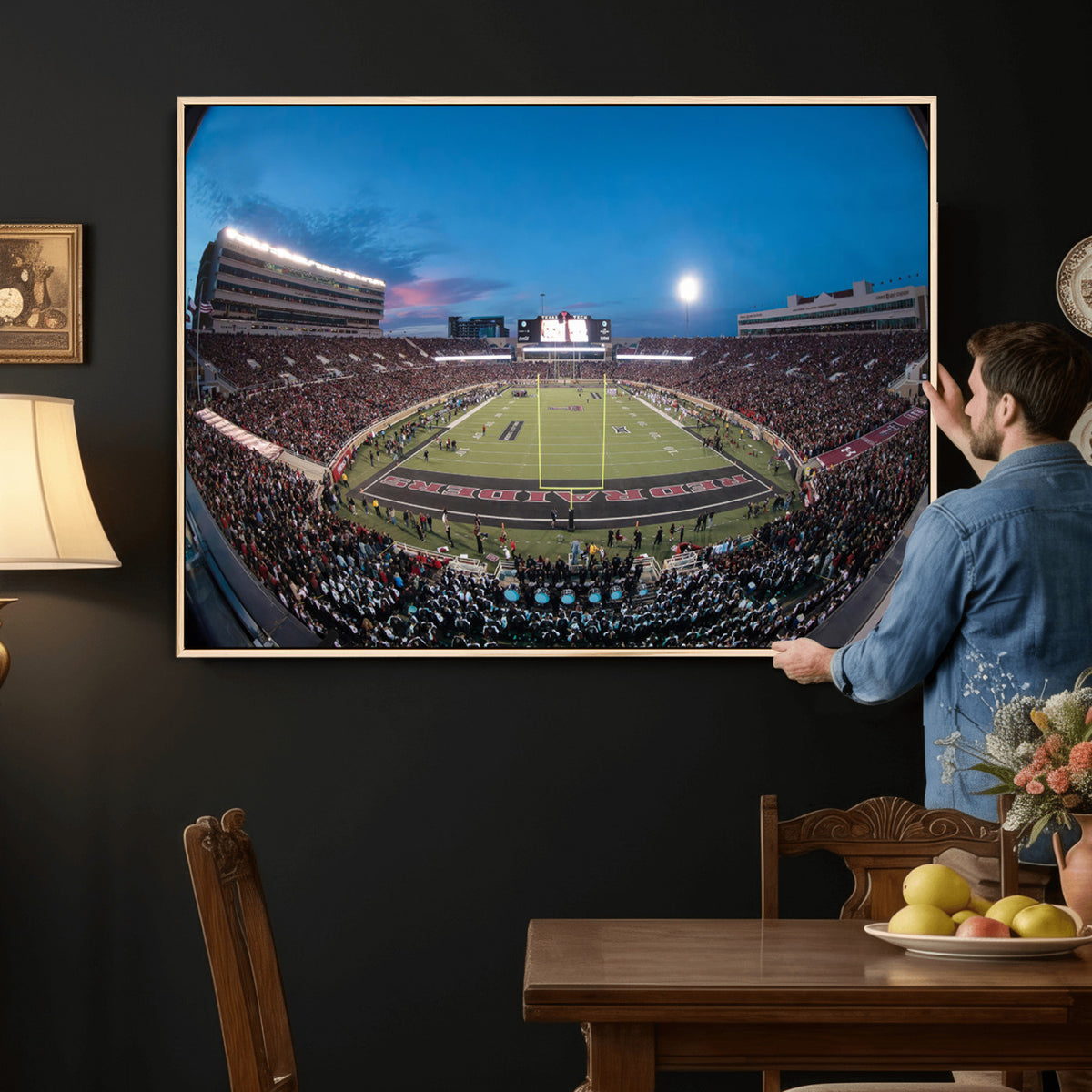 60763-PAN-FL-20X10 - Texas Tech Red Raiders Canvas, Framed Football Team Print - Lubbock Jones AT&T Stadium Wall Art
