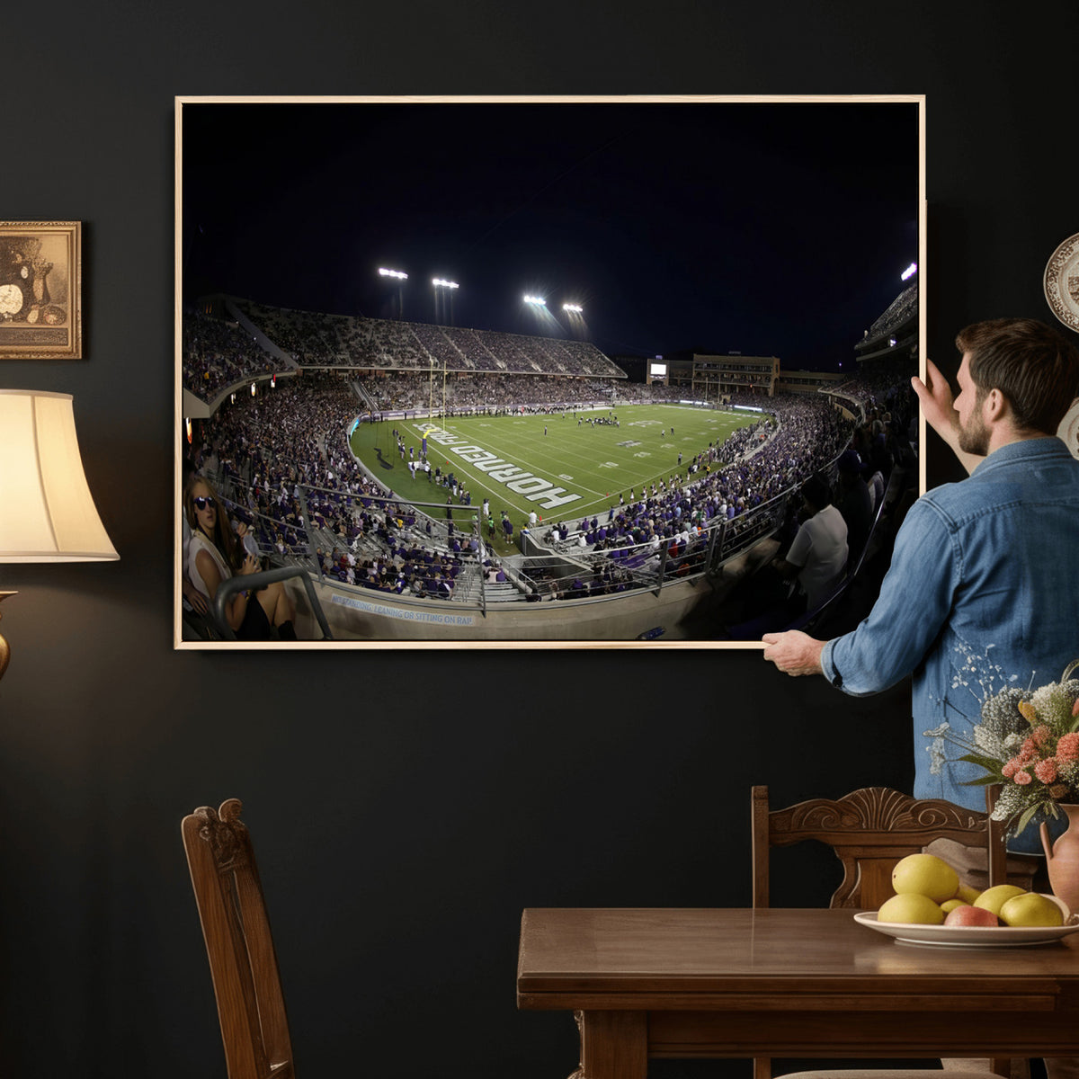 59222-PAN-FL-20X10 - TCU Horned Frogs Football Team Print - Fort Worth Amon G. Carter Stadium Wall Art Canvas Print.