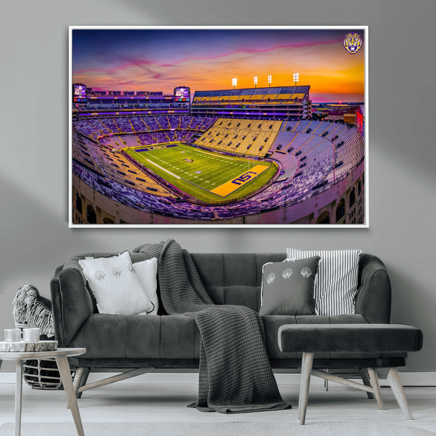 93538-MGV-CV-36X24-The Louisiana State University Tigers Football Team Print - Baton Rouge Tiger Stadium Wall Art