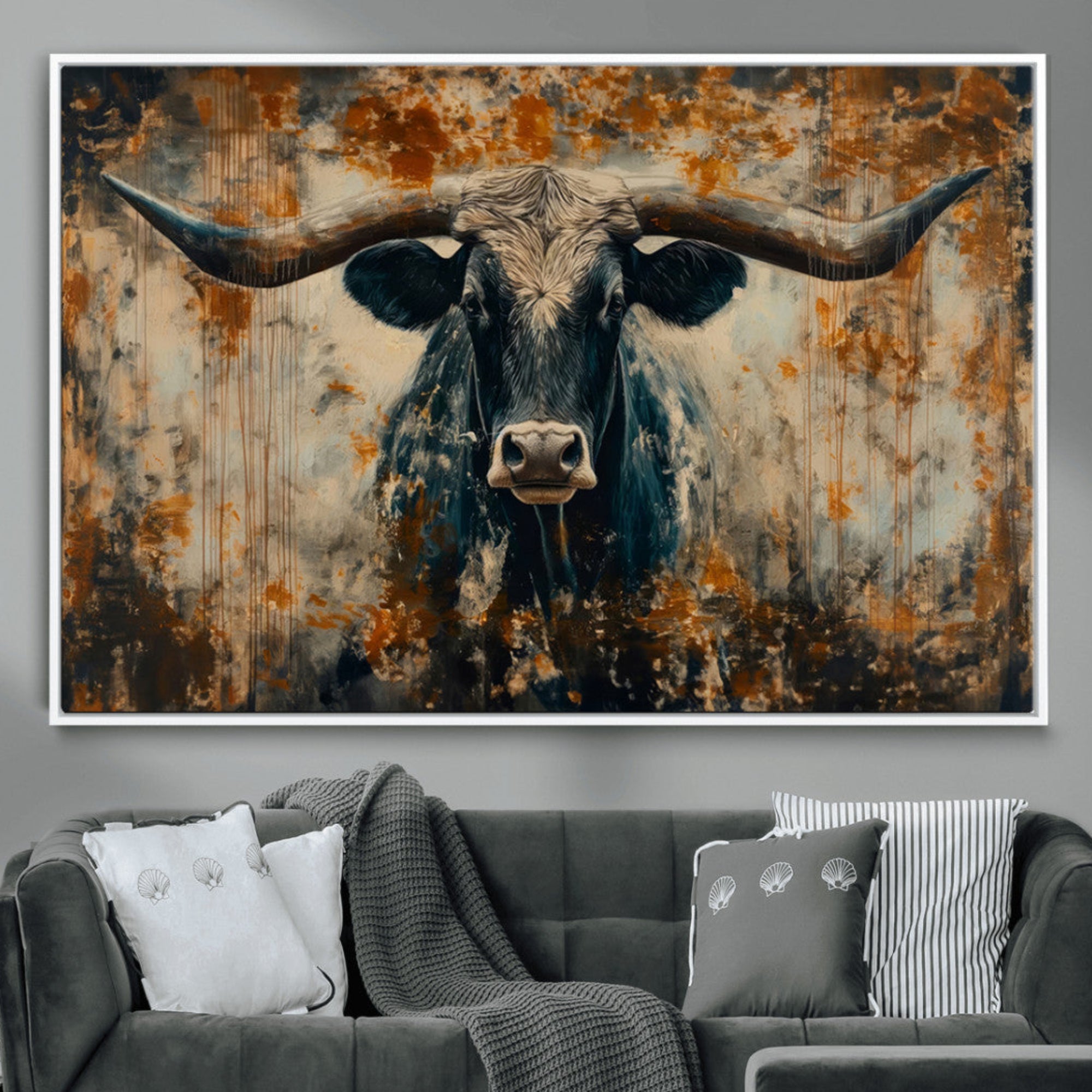 85913-MGV-CV-36X24-Longhorn Wall Art – Rustic Western Bull Canvas Print, Modern Farmhouse Animal Decor for Living Room, Office, or Ranch House