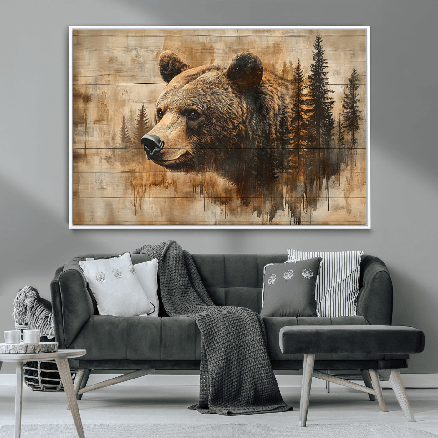 48378-MGV-CV-36X24-Rustic Grizzly Bear Wall Art, Abstract Grizzly 399 Bear Wall Art Canvas Print - Woodland Wildlife