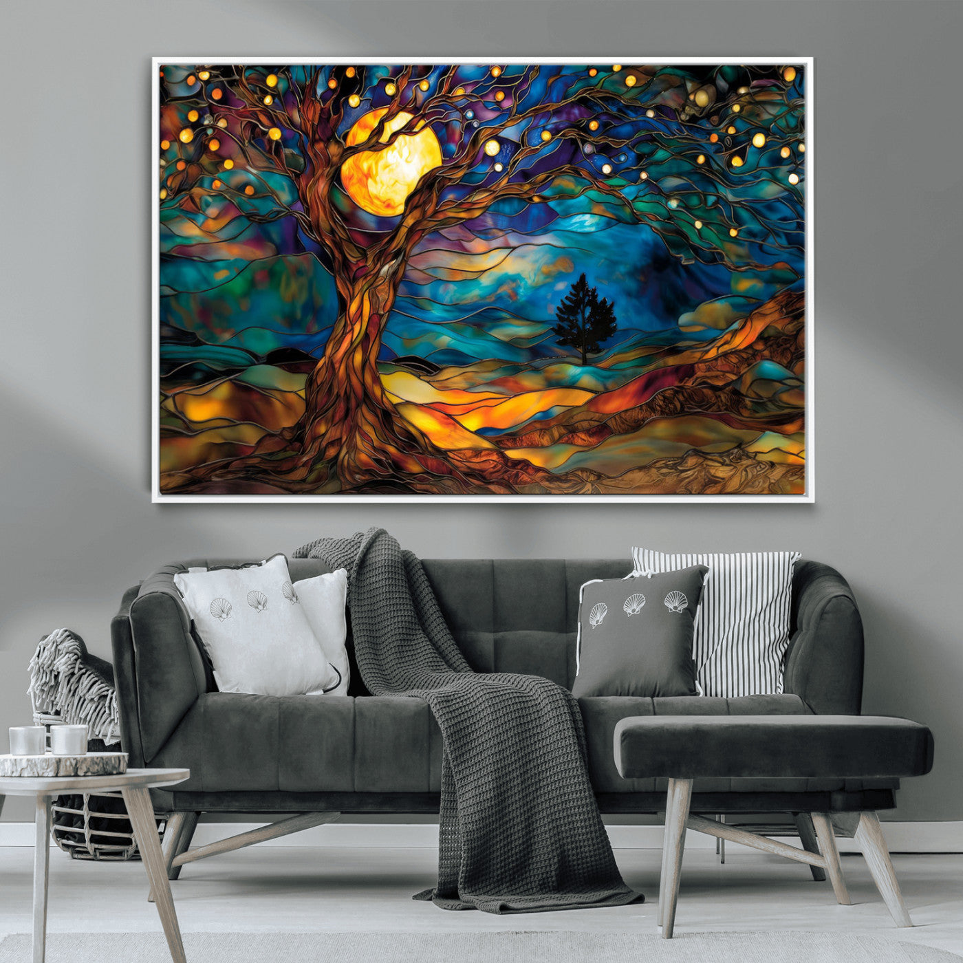 18319-MGV-CV-36X24-Tree of Life Wall Art - Yggdrasil Tree of Life Canvas Print - Vibrant Moonlit Tree Wall Art, Tree