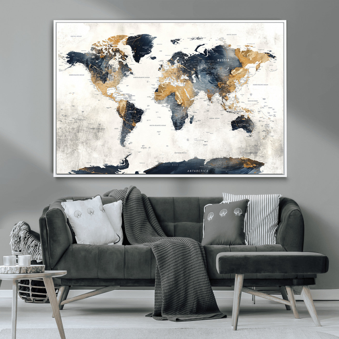 -Push Pin World Map Canvas Print – Framed Wall Art for Couples to Track Their Travels – Anniversary