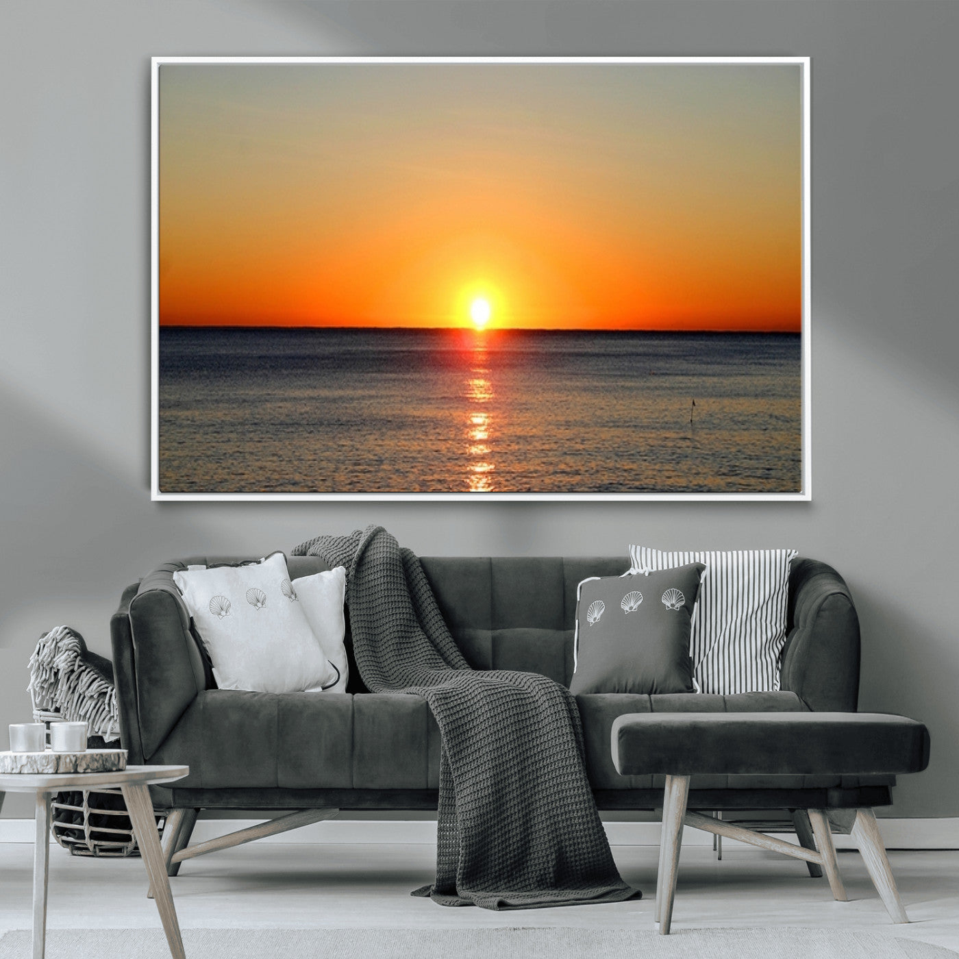 54676-MGV-CV-36X24-Golden Horizon Sunset Over Ocean Wall Art Canvas Print – Tropical Beach Canvas Wall Art – Giclee
