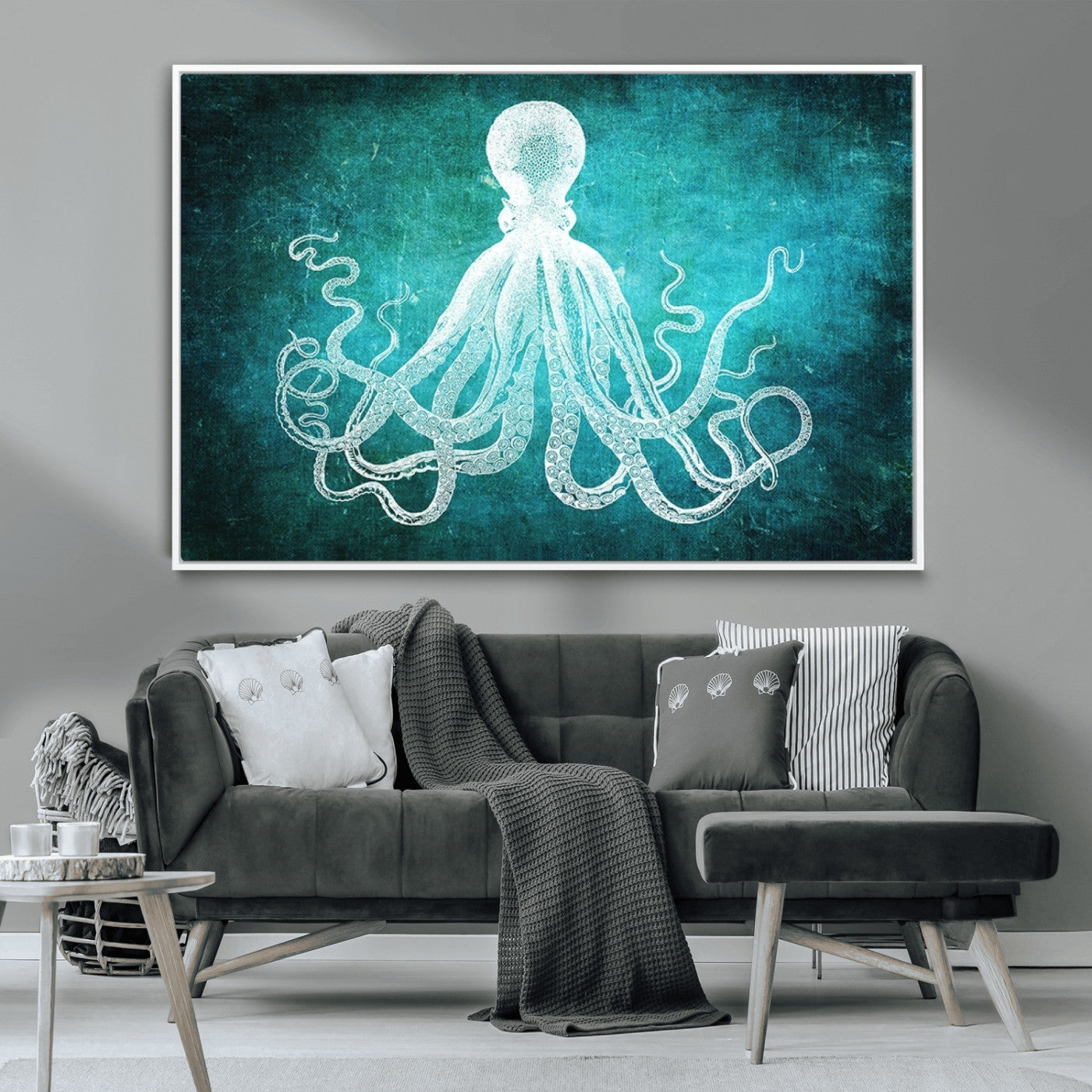 20773-MGV-CV-36X24-Green Octopus Abstract Wall Art Canvas Print